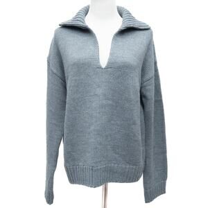 Revolve One Grey Day Blue Wool Blend V-Neck Sweater Size Small